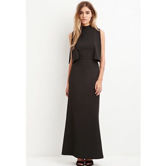 Forever 21 Dresses & Skirts - Black Layered Mock Neck Maxi Dress, size Small